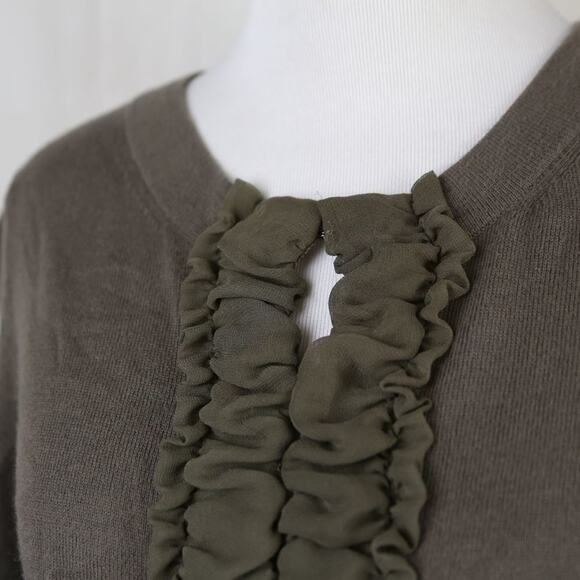Banana Republic Brown Taupe Ruffle Long Sleeve Hook and Eye Cardigan Sweater S - Picture 2 of 4